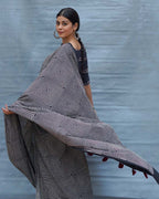 Vintage Muse Black & White Handblock Print Cotton Saree - MIS