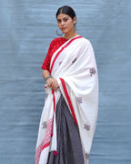 Moon & Mist Black & White Handblock Print Cotton Saree - MIS
