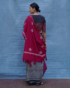 Charulata Maroon Handblock Printed Cotton Saree - Soil