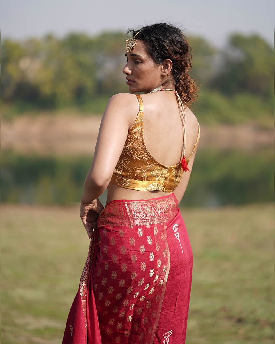 Vilasini Blockprinted Mashru Silk Blouse - RB