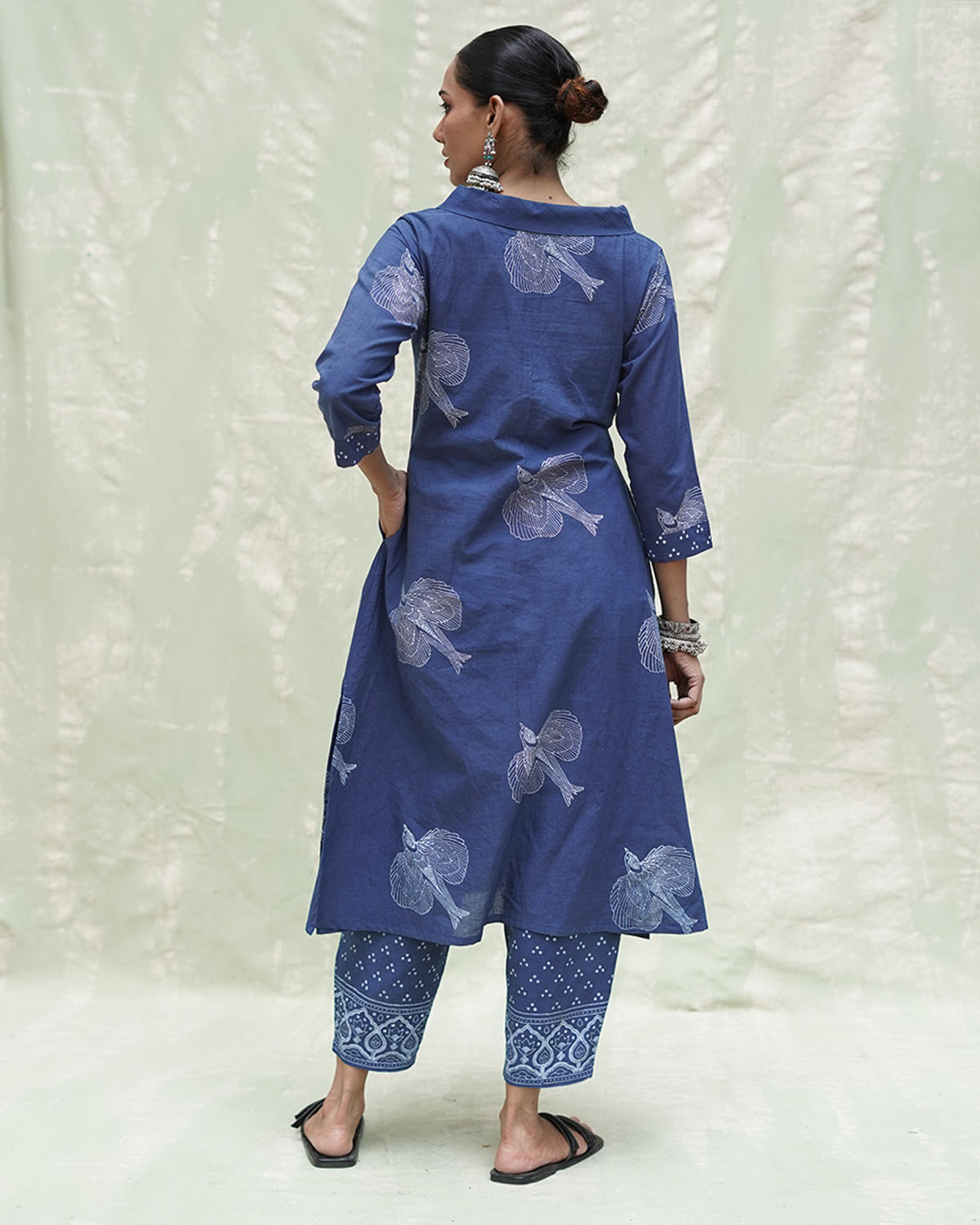 Triveni Blue Handblock Print Cotton Kurti - INDI