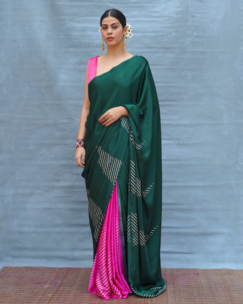 Easy Flow Green Handblock Print Modal Silk Saree - Flow