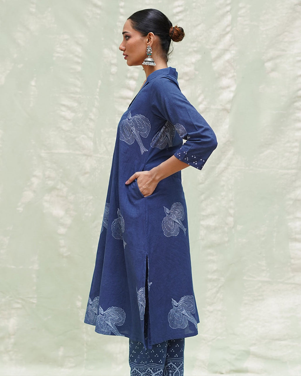 Triveni Blue Handblock Print Cotton Kurti - INDI