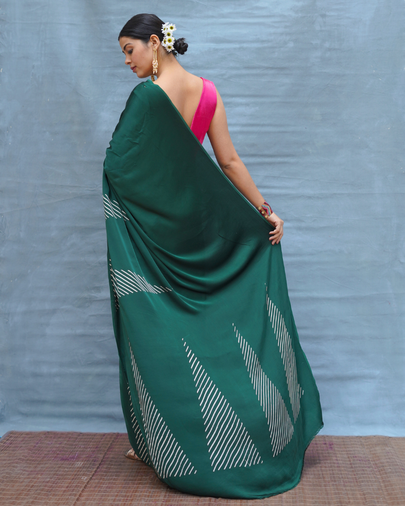 Easy Flow Green Handblock Print Modal Silk Saree - Flow