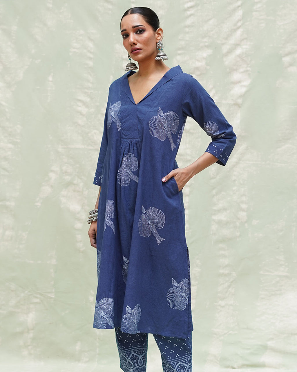 Triveni Blue Handblock Print Cotton Kurti - INDI