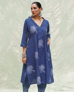 Triveni Blue Handblock Print Cotton Kurti - INDI