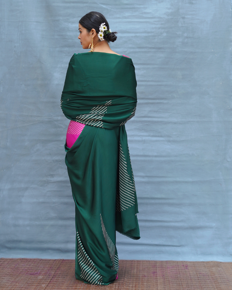 Easy Flow Green Handblock Print Modal Silk Saree - Flow