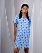 Ira Blue Hand Block Printed Dress-BAD