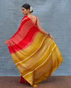 Gentle Fall Red Handblock Print Modal Silk Saree - Flow