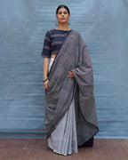 Vintage Muse Black & White Handblock Print Cotton Saree - MIS