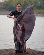 Bhumika Black Block printed Modal Silk Saree - Jaisal