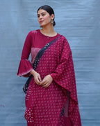 Nandini Maroon With Black Handblock Printed Cotton Saree - Soil