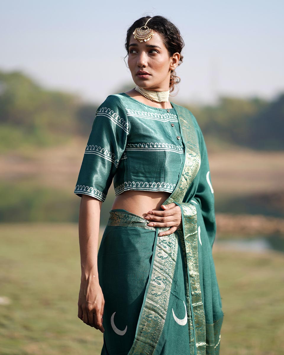 Nitya Blockprinted Mashru Silk Blouse - RB