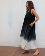 Blackberry Matcha Handblock Printed Cotton Dress - Mono