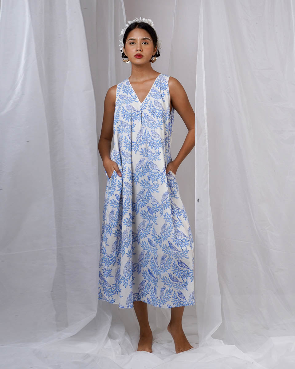 Megha White Hand Block Printed Dress-BAD