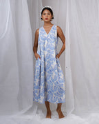Megha White Hand Block Printed Dress-BAD
