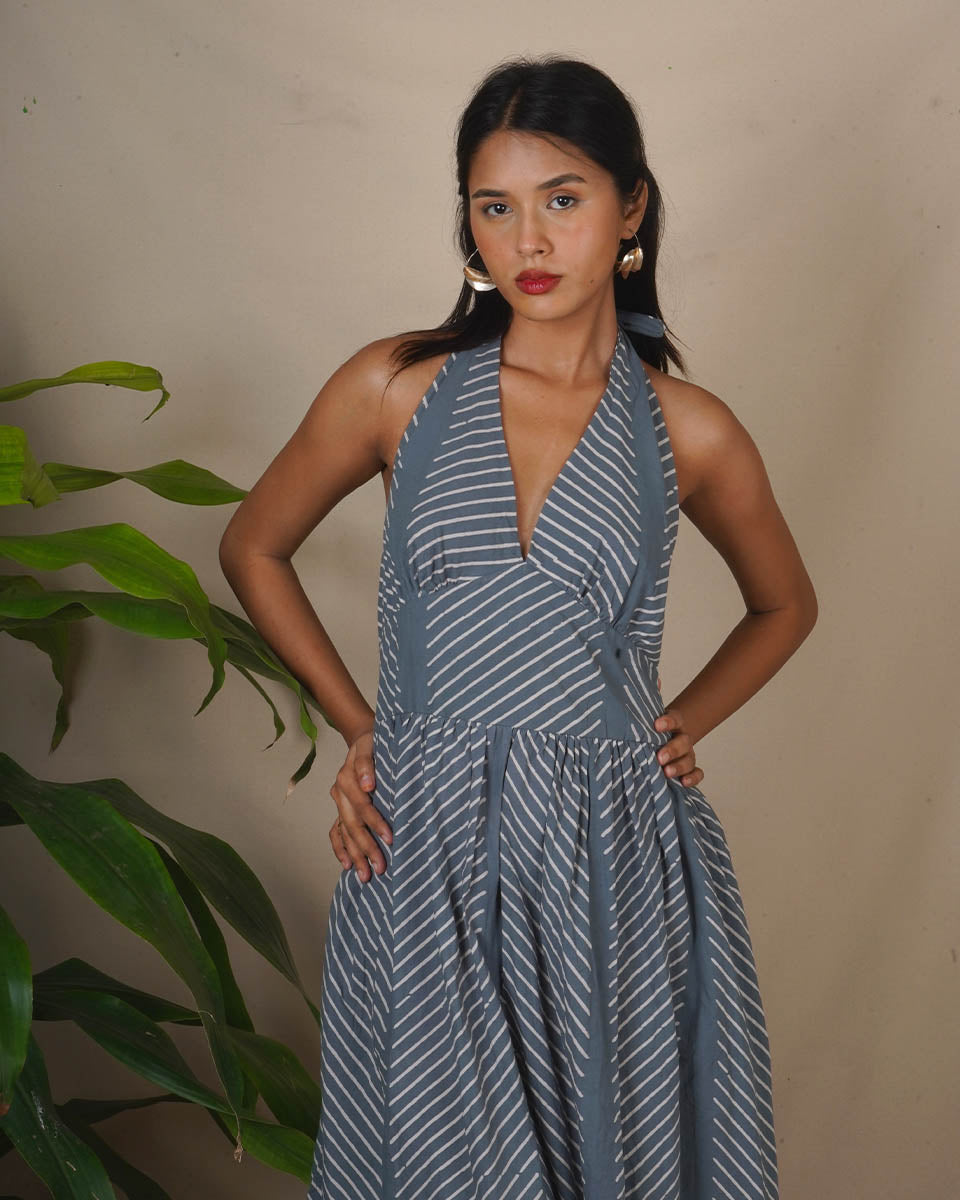 Lunar Hush Grey Block Printed Dress - BMS