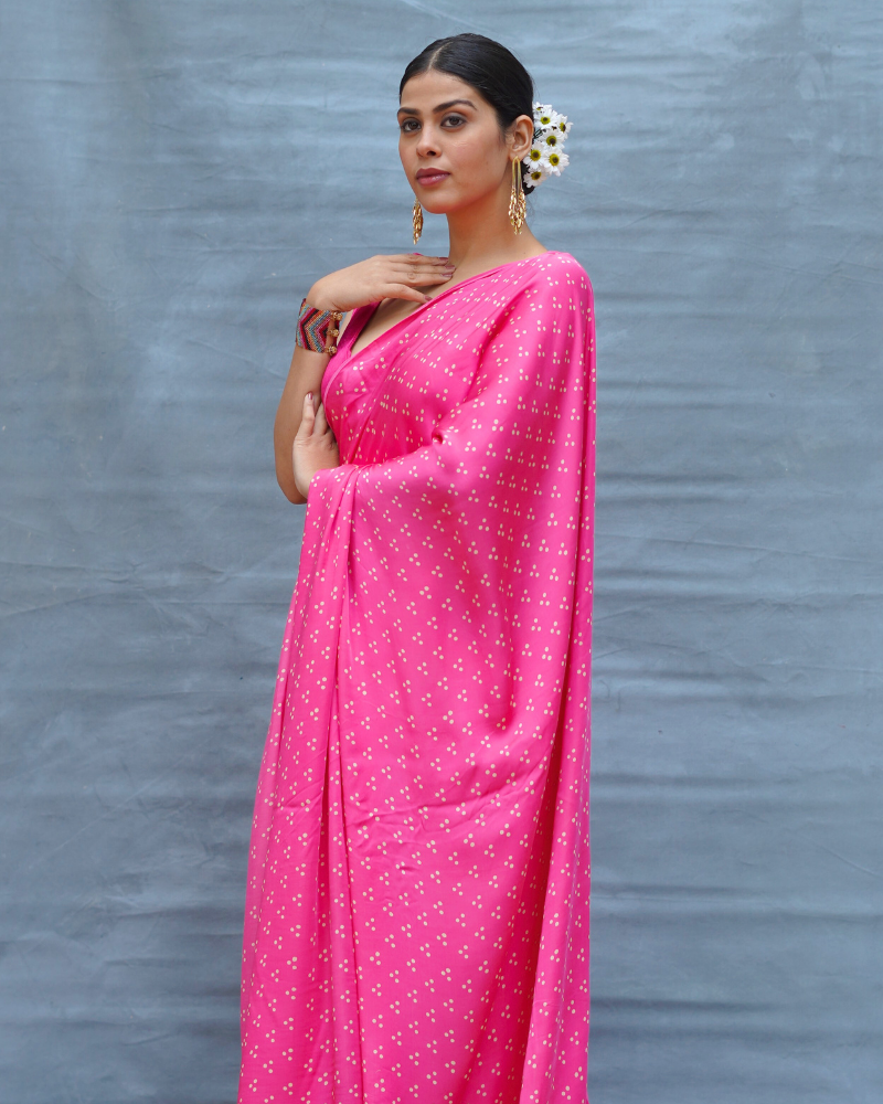Light Sway Pink With Red Handblock Print Modal Silk Saree - Flow