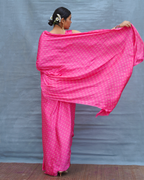 Light Sway Pink With Red Handblock Print Modal Silk Saree - Flow