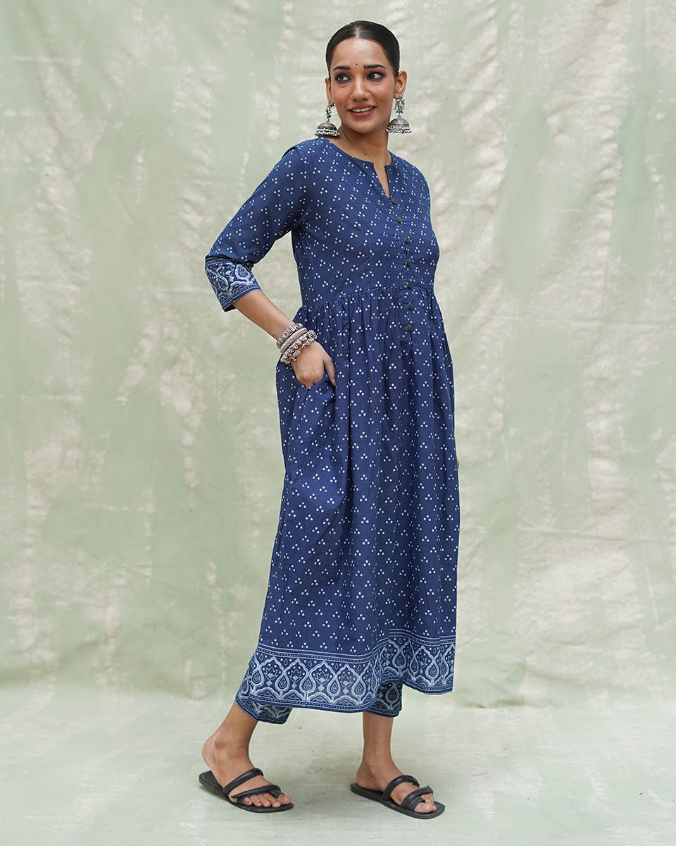 Jogi Blue Handblock Print Cotton Kurta Set - INDI