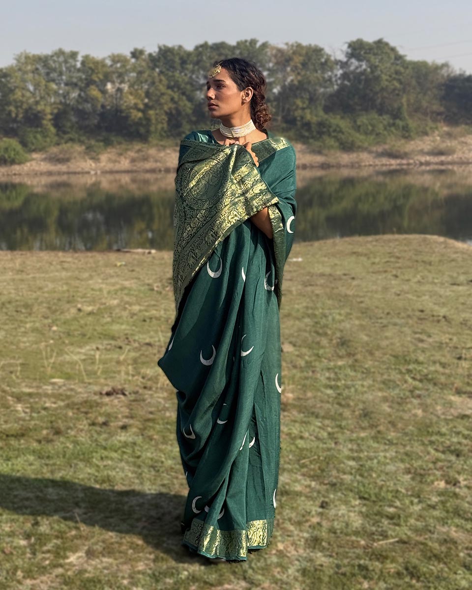 Bansari Blockprinted Dola Silk Saree - RB