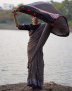 Bhumika Black Block printed Modal Silk Saree - Jaisal