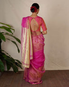 Ujjwala Pink Handwoven Linen Zari Saree - Eknoor