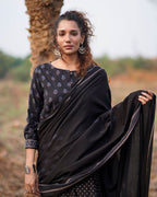 Sweet Jasmine Blockprinted Cotton Saree-WWB