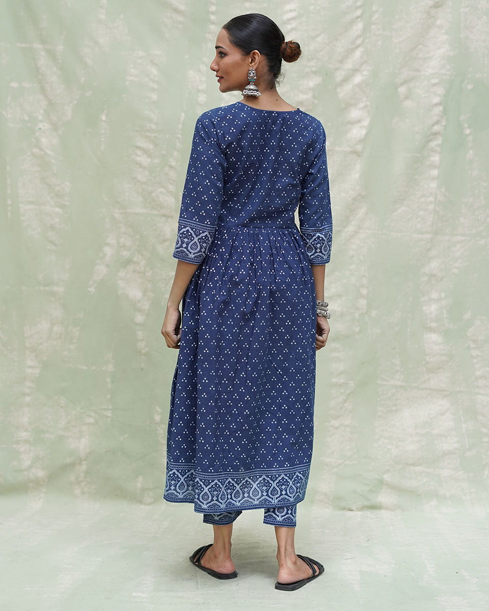 Jogi Blue Handblock Print Cotton Kurta Set - INDI