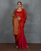 Glow On Red Handwoven Linen Saree - TARA