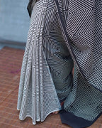 Vintage Muse Black & White Handblock Print Cotton Saree - MIS