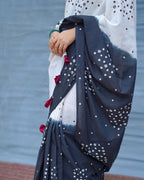 Colourblind Black & White Handblock Print Cotton Saree - MIS