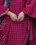 Nandini Maroon With Black Handblock Printed Cotton Saree - Soil