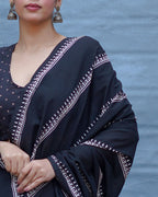 Mrinal Black With Maroon Handblock Printed Cotton Saree - Soil