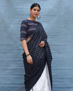 Monochrome Magic Black & White Handblock Print Cotton Saree - MIS