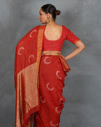 Taraani Red Handblock Linen Saree - TARA