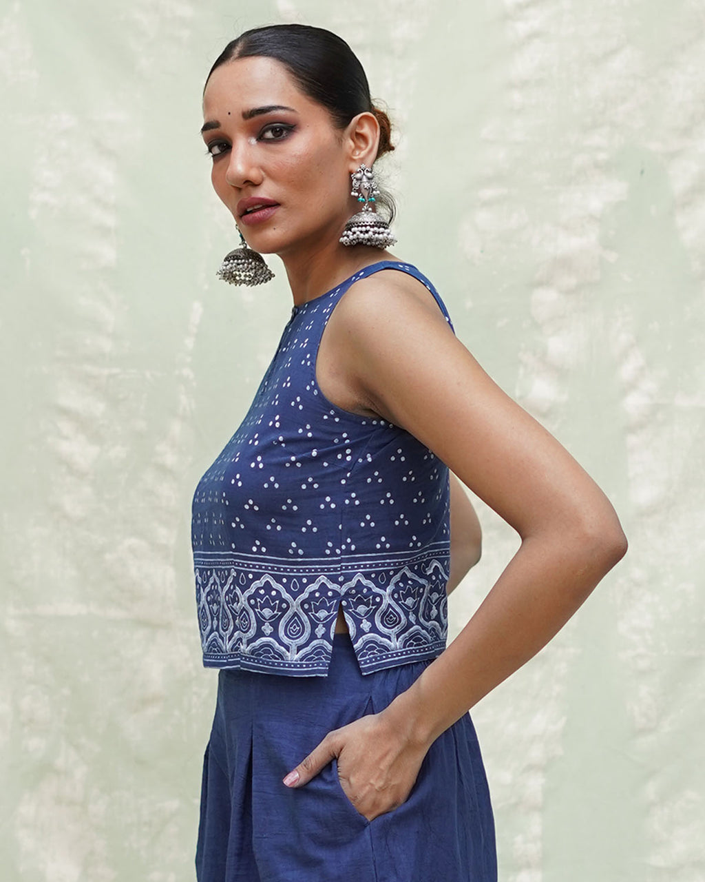 Khamaj Blue Handblock Print Cotton Blouse - INDI