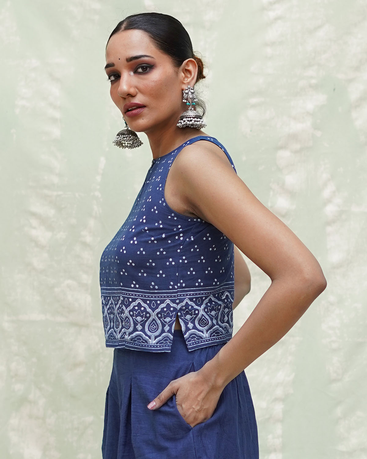 Khamaj Blue Handblock Print Cotton Blouse - INDI