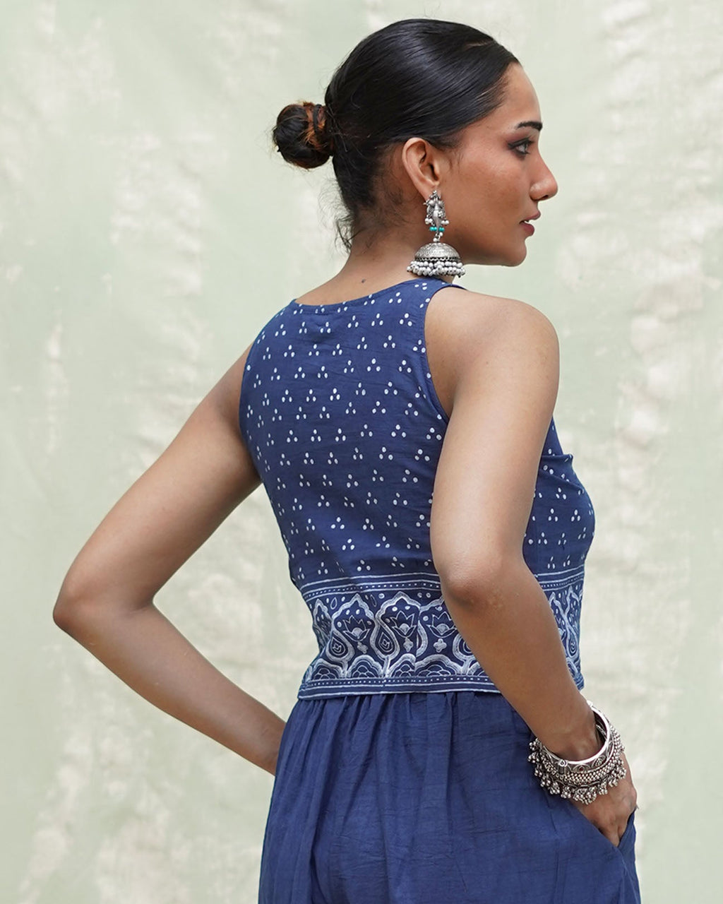 Khamaj Blue Handblock Print Cotton Blouse - INDI