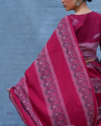 Labanya Maroon Handblock Printed Cotton Saree - Soil