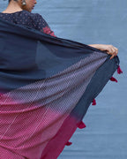 Bimala Black With Maroon Handblock Printed Cotton Saree - Soil