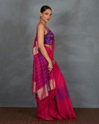 Samira Magneta Handwoven Linen Saree - TARA