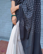 Monochrome Magic Black & White Handblock Print Cotton Saree - MIS