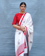 Moon & Mist Black & White Handblock Print Cotton Saree - MIS