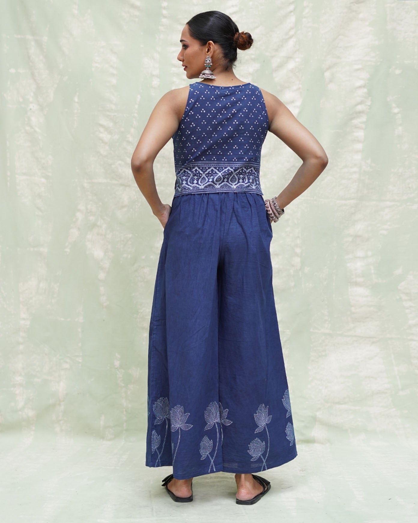 Khamaj Blue Handblock Print Cotton Blouse - INDI