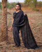 Nightscented Orchids Blockprinted Cotton Saree-WWB