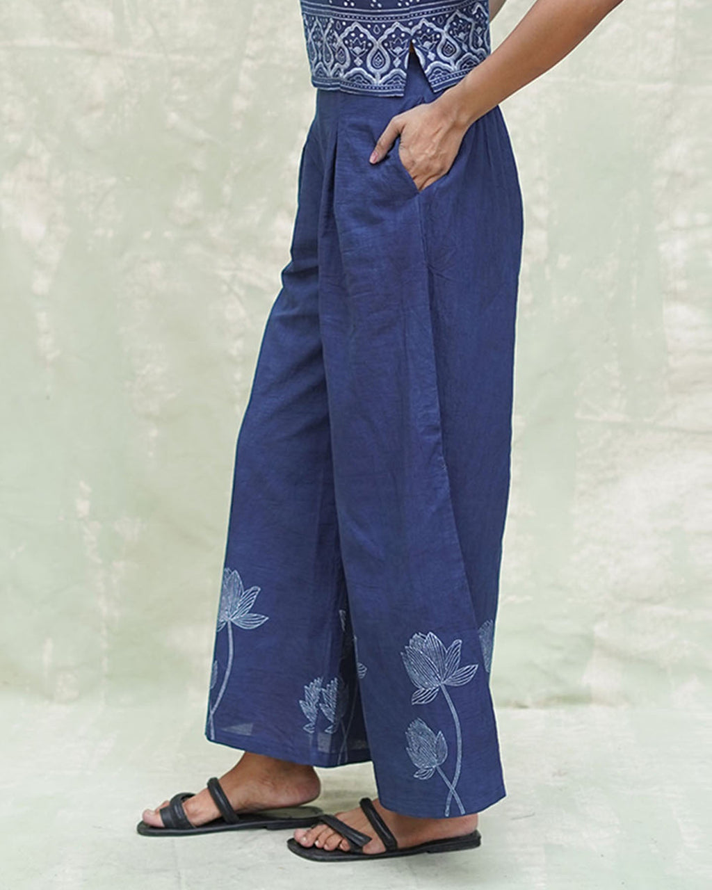 Kalashri Blue Handblock Print Cotton Pant - INDI
