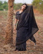 Nightscented Orchids Blockprinted Cotton Saree-WWB