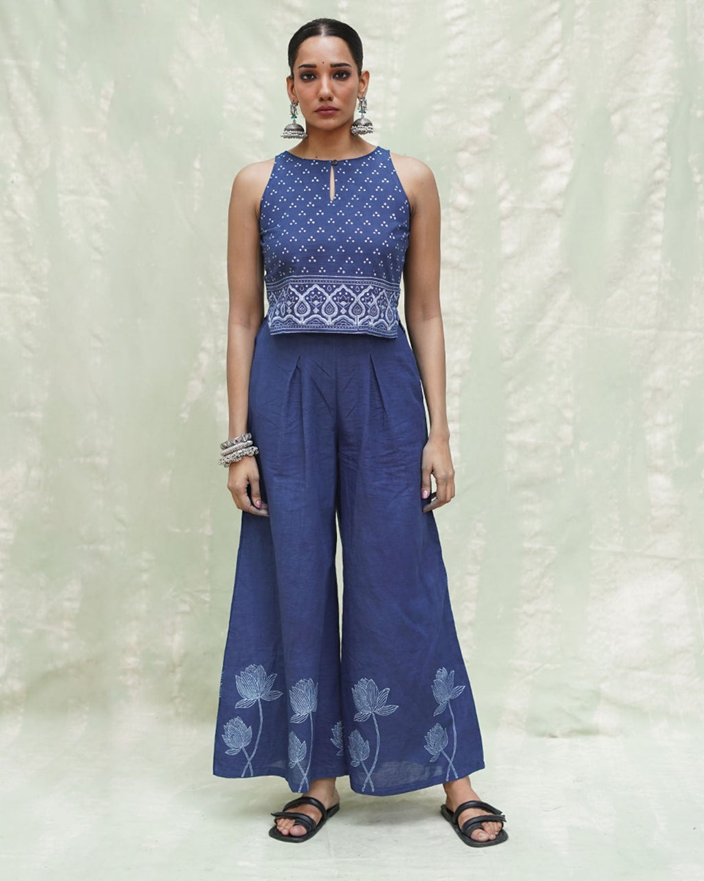 Kalashri Blue Handblock Print Cotton Pant - INDI
