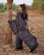 Nightscented Orchids Blockprinted Cotton Saree-WWB